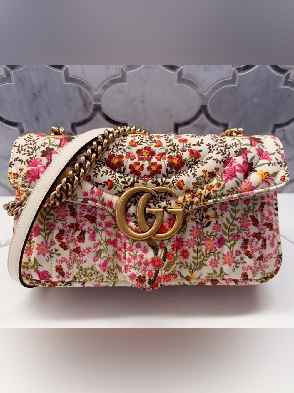 Gucci GG Floral Marmont Flap Shoulder Bag